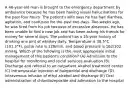 A 46-year-old man is brought to the emergency department by ambulance because he has been having visual hallucinations for the past four hours. The patient's wife says he has had diarrhea, agitation, and confusion for the past two days. Two weeks ago, he was fired from his job because of excessive absences. He has been unable to find a new job and has been asking his friends for money for several days. The patient has a 25-year history of drinking one pint of whiskey daily. Temperature is 38.5°C (101.3°F), pulse rate is 126/min, and blood pressure is 162/102 mmHg. Which of the following is the most appropriate initial management of this patient's condition? (A) Admission to the hospital for monitoring and social services evaluation (B) Discharge and referral to an outpatient alcohol treatment center (C) Intramuscular injection of haloperidol and discharge (D) Intravenous infusion of ethyl alcohol and discharge (E) Oral administration of chlordiazepoxide and admission to the hospital