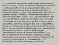 47 A 60-year-old woman has had headaches and dizziness for the past 5 weeks. She has been taking cimetidine for heartburn and omeprazole for ulcers. On physical examination, she is afebrile and normotensive, and her face has a plethoric to cyanotic appearance. There is mild splenomegaly, but no other abnormal findings. Laboratory studies show *hemoglobin, 21.7 g/dL; hematocrit, 65%; platelet count, 400,000/mm3; and WBC count, 30,000/mm3 with 85% polymorphonuclear leukocytes, 10% lymphocytes, and 5% monocytes. The peripheral blood smear shows abnormally large platelets and nucleated RBCs*. The serum erythropoietin level is undetectable, but the ferritin level is normal*. Which of the following is most characteristic of the natural history of this patient's disease? □ (A) Transformation into acute B lymphoblastic leukemia □ (B) Marrow fibrosis with extramedullary hematopoiesis □ (C) Spontaneous remissions and relapses without treatment □ (D) Increase in monoclonal serum immunoglobulin □ (E) Development of a gastric non-Hodgkin lymphoma