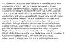 A 47-year-old Caucasian man comes to a homeless clinic with complaints of a skin rash for the past two weeks. He was diagnosed with HIV infection 10 years ago, and is currently on antiretroviral therapy. His last CD4 count two months ago was 100/cu. mm. He admits that he has been very erratic with his medications and follow-up visits with his primary care physician due to insurance reasons. He was recently hospitalized and treated for some fungal infection, but he does not know the details of his hospitalization. He does not have his discharge papers with him. Examination of his skin shows multiple small papules with central umbilication over his trunk and upper thighs. These lesions are covered with a hemorrhagic crust. Which of the following is the most likely diagnosis? A. Impetigo B. Cutaneous cryptococcosis C. Pyoderma D. Cutaneous tuberculosis E. Allergic reaction to the antifungal treatment