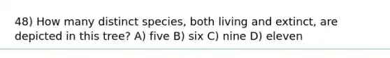 48) How many distinct species, both living and extinct, are depicted in this tree? A) five B) six C) nine D) eleven