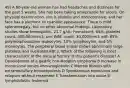 49) A 60-year-old woman has had headaches and dizziness for the past 5 weeks. She has been taking omeprazole for ulcers. On physical examination, she is afebrile and normotensive, and her face has a plethoric to cyanotic appearance. There is mild splenomegaly, but no other abnormal ﬁndings. Laboratory studies show hemoglobin, 21.7 g/dL; hematocrit, 65%; platelet count, 400,000/mm3; and WBC count, 30,000/mm3 with 85% polymorphonuclear leukocytes, 10% lymphocytes, and 5% monocytes. The peripheral blood smear shows abnormally large platelets and nucleated RBCs. Which of the following is most characteristic of the natural history of this patient's disease? A Development of a gastric non-Hodgkin lymphoma B Increase in monoclonal serum immunoglobulin C Marrow ﬁbrosis with extramedullary hematopoiesis D Spontaneous remissions and relapses without treatment E Transformation into acute B-lymphoblastic leukemia