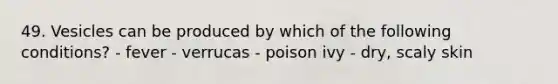 49. Vesicles can be produced by which of the following conditions? - fever - verrucas - poison ivy - dry, scaly skin