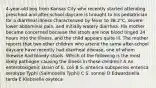 4-year-old boy from Kansas City who recently started attending preschool and after-school daycare is brought to his pediatrician for a diarrheal illness characterized by fever to 38.2°C, severe lower abdominal pain, and initially watery diarrhea. His mother became concerned because the stools are now blood tinged 24 hours into the illness, and the child appears quite ill. The mother reports that two other children who attend the same after-school daycare have recently had diarrheal disease, one of whom likewise had bloody stools. Which of the following is the most likely pathogen causing the illness in these children? A An enterotoxigenic strain of E. coli B S. enterica subspecies enterica serotype Typhi (Salmonella Typhi) C S. sonnei D Edwardsiella tarda E Klebsiella oxytoca