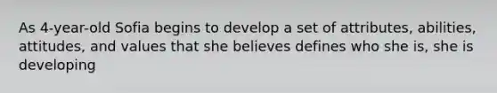 As 4-year-old Sofia begins to develop a set of attributes, abilities, attitudes, and values that she believes defines who she is, she is developing