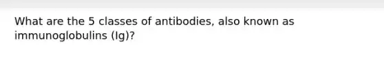 What are the 5 classes of antibodies, also known as immunoglobulins (Ig)?