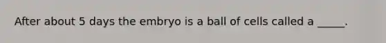 After about 5 days the embryo is a ball of cells called a _____.