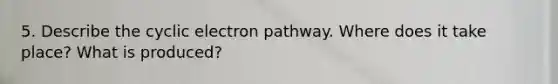 5. Describe the cyclic electron pathway. Where does it take place? What is produced?