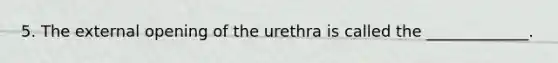 5. The external opening of the urethra is called the _____________.