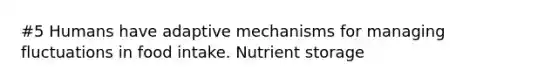 #5 Humans have adaptive mechanisms for managing fluctuations in food intake. Nutrient storage