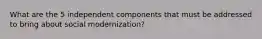 What are the 5 independent components that must be addressed to bring about social modernization?