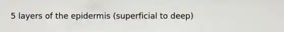 5 layers of <a href='https://www.questionai.com/knowledge/kBFgQMpq6s-the-epidermis' class='anchor-knowledge'>the epidermis</a> (superficial to deep)