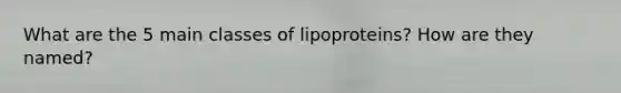 What are the 5 main classes of lipoproteins? How are they named?