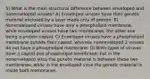 5) What is the main structural difference between enveloped and nonenveloped viruses? A) Enveloped viruses have their genetic material enclosed by a layer made only of protein. B) Nonenveloped viruses have only a phospholipid membrane, while enveloped viruses have two membranes, the other one being a protein capsid. C) Enveloped viruses have a phospholipid membrane outside their capsid, whereas nonenveloped 2 viruses do not have a phospholipid membrane. D) Both types of viruses have a capsid and phospholipid membrane; but in the nonenveloped virus the genetic material is between these two membranes, while in the enveloped virus the genetic material is inside both membranes.