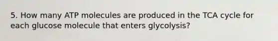 5. How many ATP molecules are produced in the TCA cycle for each glucose molecule that enters glycolysis?