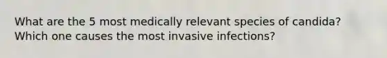 What are the 5 most medically relevant species of candida? Which one causes the most invasive infections?