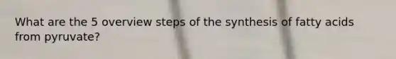 What are the 5 overview steps of the synthesis of fatty acids from pyruvate?