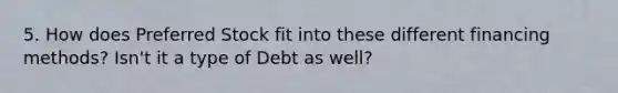 5. How does Preferred Stock fit into these different financing methods? Isn't it a type of Debt as well?