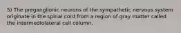 5) The preganglionic neurons of the sympathetic nervous system originate in the spinal cord from a region of gray matter called the intermediolateral cell column.