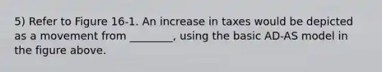 5) Refer to Figure 16-1. An increase in taxes would be depicted as a movement from ________, using the basic AD-AS model in the figure above.