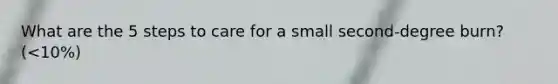 What are the 5 steps to care for a small second-degree burn? (<10%)