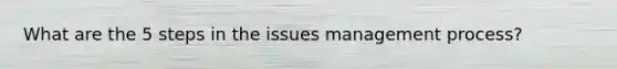 What are the 5 steps in the issues management process?