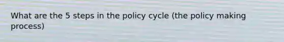 What are the 5 steps in the policy cycle (the policy making process)