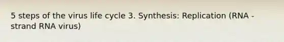 5 steps of the virus life cycle 3. Synthesis: Replication (RNA - strand RNA virus)