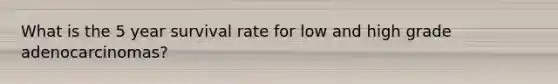 What is the 5 year survival rate for low and high grade adenocarcinomas?