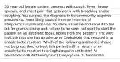 50 year-old female patient presents with cough, fever, heavy sputum, and chest pain that gets worse with breathing and/or coughing. You suspect the diagnosis to be community-acquired pneumonia, most likely caused from an infection of Streptococcus pneumoniae. You take a sample and send it to the lab for gram-staining and culture to be sure, but want to start the patient on an antibiotic today. Notes from the patient's first visit indicate that she has an allergy to Cephalexin that resulted in an anaphylactic reaction. Which of the following antibiotics should not be prescribed to treat this patient with a history of an anaphylactic reaction to a Cephalosporin antibiotic? A) Levofloxacin B) Azithromycin C) Doxycycline D) Amoxicillin