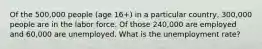 Of the 500,000 people (age 16+) in a particular country, 300,000 people are in the labor force. Of those 240,000 are employed and 60,000 are unemployed. What is the unemployment rate?