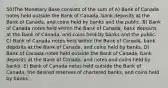 50)The Monetary Base consists of the sum of A) Bank of Canada notes held outside the Bank of Canada, bank deposits at the Bank of Canada, and coins held by banks and the public. B) Bank of Canada notes held within the Bank of Canada, bank deposits at the Bank of Canada, and coins held by banks and the public. C) Bank of Canada notes held within the Bank of Canada, bank deposits at the Bank of Canada, and coins held by banks. D) Bank of Canada notes held outside the Bank of Canada, bank deposits at the Bank of Canada, and notes and coins held by banks. E) Bank of Canada notes held outside the Bank of Canada, the desired reserves of chartered banks, and coins held by banks.