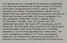 51 A 28-year-old man is brought to the emergency department with shock that developed over the past 12 hours. On physical examination, his temperature is 38.6°C, pulse is 101/min, respirations are 19/min, and blood pressure is 80/40 mm Hg. Needle tracks are noted in the left antecubital fossa. Crackles are heard over the lower lung fields. CBC shows hemoglobin, 14.1 g/dL; hematocrit, 42.6%; MCV, 93 µm3 ; platelet count, 127,500/mm3 ; and WBC count, 12,150/mm3 with 71% segmented neutrophils, 8% bands, 14% lymphocytes, and 7% monocytes. The neutrophils show cytoplasmic toxic granulations and Döhle bodies. Which of the following is the most likely diagnosis? □ (A) Pulmonary Mycobacterium tuberculosis □ (B) Acute myelogenous leukemia □ (C) Chronic myelogenous leukemia □ (D) Pseudomonas aeruginosa septicemia □ (E) Infectious mononucleosis □ (F) Pneumocystis carinii pneumonia