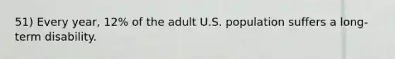 51) Every year, 12% of the adult U.S. population suffers a long-term disability.