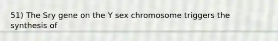 51) The Sry gene on the Y sex chromosome triggers the synthesis of