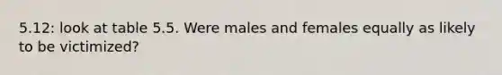 5.12: look at table 5.5. Were males and females equally as likely to be victimized?