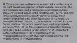 52 Three years ago, a 47-year-old woman had a mastectomy of the right breast to remove an infiltrating ductal carcinoma. She now has bone pain, and a radionuclide scan shows multiple areas of increased uptake in the vertebrae, ribs, pelvis, and right femur. Urinalysis shows a specific gravity of 1.010, which remains unchanged after water deprivation for 12 hours. She undergoes several courses of chemotherapy over the next year. During this time, the serum urea nitrogen level progressively increases. Which of the following abnormal laboratory findings is most likely to be reported for this patient? □ (A) Hepatitis B surface antigenemia □ (B) Hypercalcemia □ (C) Hypercholesterolemia □ (D) Hypergammaglobulinemia □ (E) Hyperglycemia □ (F) Hyperuricemia