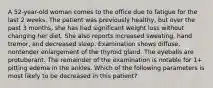 A 52-year-old woman comes to the office due to fatigue for the last 2 weeks. The patient was previously healthy, but over the past 3 months, she has had significant weight loss without changing her diet. She also reports increased sweating, hand tremor, and decreased sleep. Examination shows diffuse, nontender enlargement of the thyroid gland. The eyeballs are protuberant. The remainder of the examination is notable for 1+ pitting edema in the ankles. Which of the following parameters is most likely to be decreased in this patient?