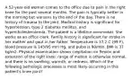 A 52-year-old woman comes to the office due to pain in the right knee for the past several months. The pain is typically better in the morning but worsens by the end of the day. There is no history of trauma to the joint. Medical history is significant for hypertension, type 2 diabetes mellitus, and hypercholesterolemia. The patient is a lifetime nonsmoker. She works as an office clerk. Family history is significant for stroke in her mother and gout in her father. Temperature is 37.2 C (99 F), blood pressure is 145/95 mm Hg, and pulse is 90/min. BMI is 37 kg/m2. Physical examination shows crepitation on flexion and extension of the right knee; range of motion is otherwise normal, and there is no swelling, warmth, or redness. Which of the following pathologic processes is most likely occurring in this patient's knee joint?