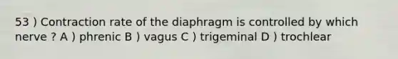 53 ) Contraction rate of the diaphragm is controlled by which nerve ? A ) phrenic B ) vagus C ) trigeminal D ) trochlear