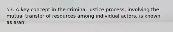 53. A key concept in the criminal justice process, involving the mutual transfer of resources among individual actors, is known as a/an: