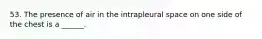 53. The presence of air in the intrapleural space on one side of the chest is a ______.
