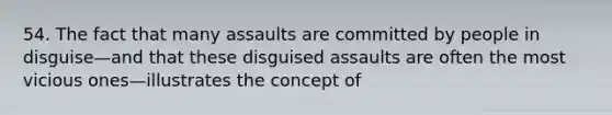 54. The fact that many assaults are committed by people in disguise—and that these disguised assaults are often the most vicious ones—illustrates the concept of