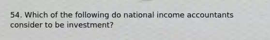 54. Which of the following do national income accountants consider to be investment?