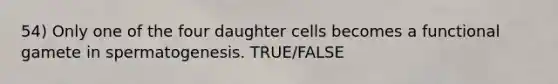 54) Only one of the four daughter cells becomes a functional gamete in spermatogenesis. TRUE/FALSE