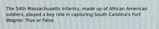 The 54th Massachusetts Infantry, made up of African American soldiers, played a key role in capturing South Carolina's Fort Wagner. True or False