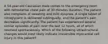 A 54-year-old Caucasian male comes to the emergency room with retrosternal chest pain of 30 minutes duration. The patient also complains of sweating and mild dyspnea. A single tablet of nitroglycerin is delivered sublingually, and the patient's pain decreases significantly. The patient has experienced several similar episodes of pain over the last 12 hours, all of which resolved spontaneously. Which of the following ultrastructural changes would most likely indicate irreversible myocardial cell injury in this patient?