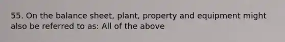 55. On the balance sheet, plant, property and equipment might also be referred to as: All of the above