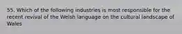 55. Which of the following industries is most responsible for the recent revival of the Welsh language on the cultural landscape of Wales