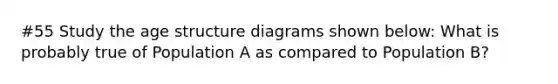 #55 Study the age structure diagrams shown below: What is probably true of Population A as compared to Population B?