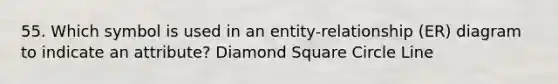 55. Which symbol is used in an entity-relationship (ER) diagram to indicate an attribute? Diamond Square Circle Line